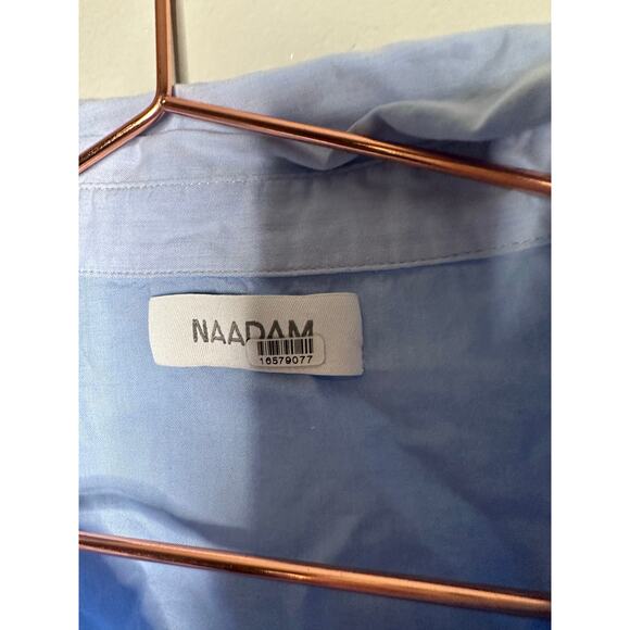 NAADAM Blue Cotton Asymmetrical Stripe Mix Button Up Long Sleeve Top Size Medium - Picture 7 of 12